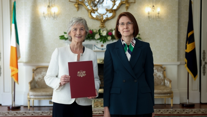 Ambassador of Latvia to Ireland Agnese Saliņa presents her letter of credence to the President of Ireland Catherine Martina Ann Connolly